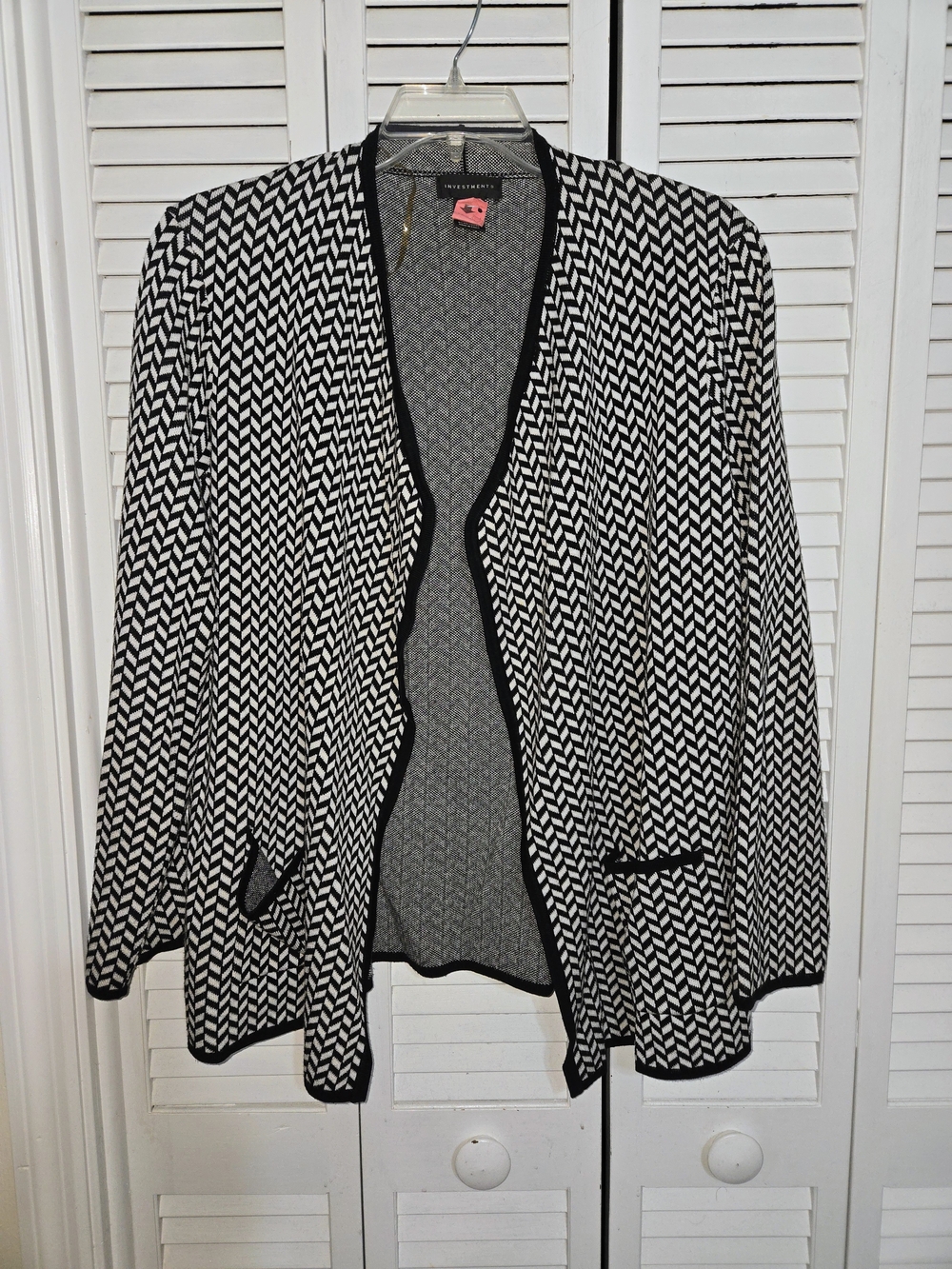 Investments Women's XL Black and White Chevron Open-Front Blazer Cardigan